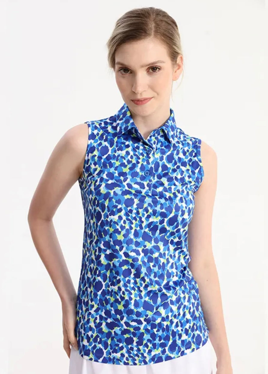 Leopard Rock Star Women's Sleeveless Golf Shirt Top Collared