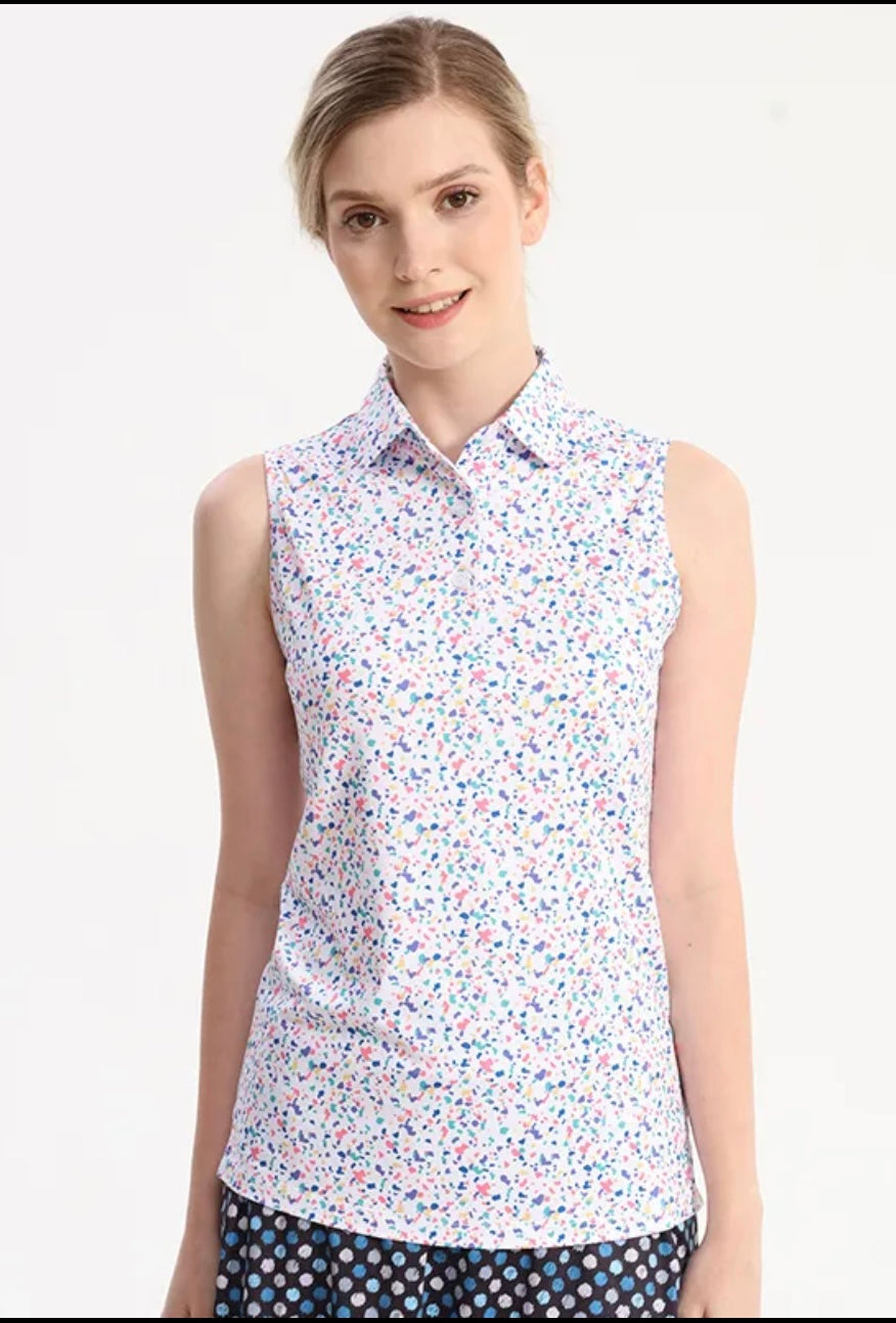 Women's Sleeveless Golf Shirt Collared Sprinkles