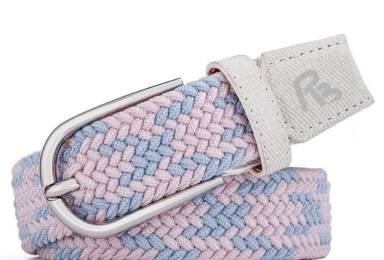 Light Blue and Pink Elastic Braided Stretch Belt