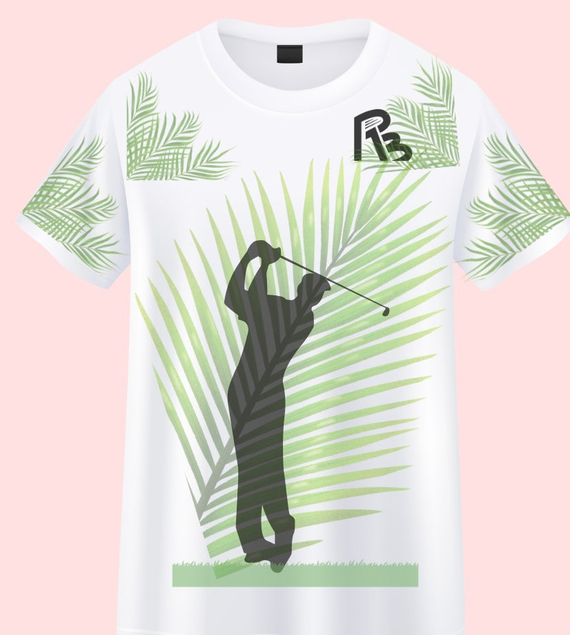 Hitting through the Palms Men's Golf Polo Shirts Short Sleeve Striped Performance Moisture Wicking Dry Fit Golf Shirt