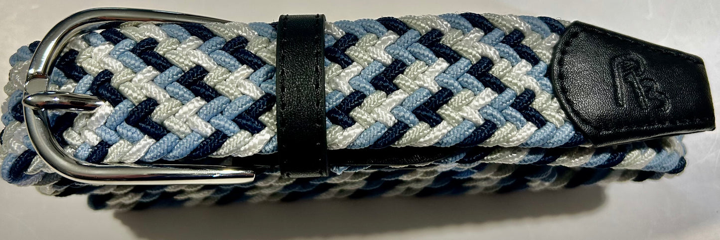 Multi Color Black/Blue/White Elastic Braided Stretch Belt