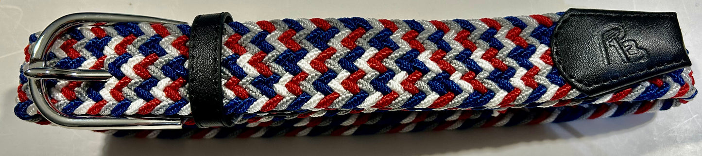 Multi Color Elastic Braided Stretch Belt - Red While Blue Belt